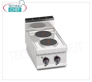 TECHNOCHEF - ELECTRIC COOKER 2 TOP PLATES, Kw.5,2, Mod.E7P2B ELECTRIC RANGE 2 TOP PLATES, BERTOS, MACROS 700 Line, HIGH POWER Series, with 2 ROUND plates Ø 220 mm, INDEPENDENT CONTROLS, 6 power levels, V.400/3+N, Kw.5,2, Weight 24 Kg, dim.mm.400x700x290h