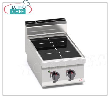 TECHNOCHEF - TOP INFRARED 2-ZONE ELECTRIC COOKER, Kw.6,4, Mod.E7P2B/VTR ELECTRIC RANGE 2 INFRARED ZONES TOP, BERTOS, MACROS 700 Line, INFRARED Series, with 2 SQUARE zones of 230x230 mm, INDEPENDENT CONTROLS, V.400/3+N, Kw.6,4, Weight 22 Kg, dim.mm. 400x700x290h