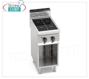 TECHNOCHEF - 2 ZONE ELECTRIC COOKER with INFRARED on OPEN CABINET, Kw.6,4, Mod.E7P2M/VTR ELECTRIC RANGE 2 INFRARED ZONES on OPEN COMPARTMENT, BERTOS, MACROS 700 Line, INFRARED Series, with 2 SQUARE zones of 230x230 mm, INDEPENDENT CONTROLS, V.400/3+N, Kw.6,4, Weight 42 Kg, dim .mm.400x700x900h