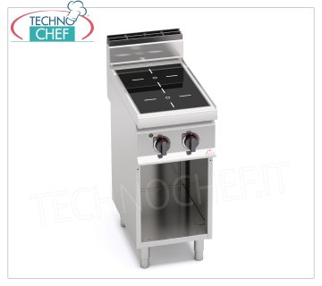 TECHNOCHEF - ELECTRIC COOKER 2 INFRARED ZONES on OPEN CABINET, Kw.6,4, Mod.E7P2M/VTR ELECTRIC COOKER WITH 2 INFRARED ZONES on OPEN CABINET, BERTOS, MACROS 700 Line, INFRARED Series, with 2 SQUARE zones measuring 230x230 mm, INDEPENDENT CONTROLS, V.400/3+N, Kw.6.4, Weight 42 Kg, dim .mm.400x700x900h