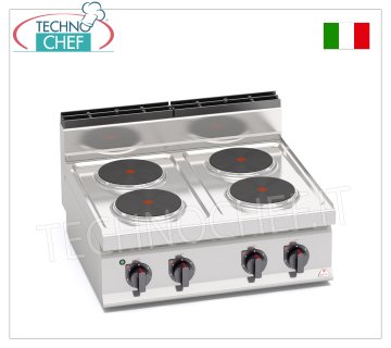 TECHNOCHEF - ELECTRIC COOKER 4 TOP PLATES, Kw.10.4, Mod.E7P4B ELECTRIC STOVE 4 TOP PLATES, BERTOS, MACROS 700 line, HIGH POWER Series, with 4 ROUND plates Ø 220 mm, INDEPENDENT CONTROLS, 6 power levels, V.400/3+N, Kw.10.4, Weight 41 Kg, dim.mm.800x700x290h