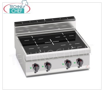 TECHNOCHEF - ELECTRIC COOKER 4 ZONES with INDUCTION TOP, Kw.14, Mod.E7P4B/IND ELECTRIC 4-ZONE INDUCTION COOKER TOP, BERTOS, MACROS 700 line, POWER INDUCTION Series, with 4 SQUARE zones measuring 230x230 mm, INDEPENDENT CONTROLS, V.400/3+N, Kw.14.00, Weight 59 Kg, dim.mm .800x700x290h
