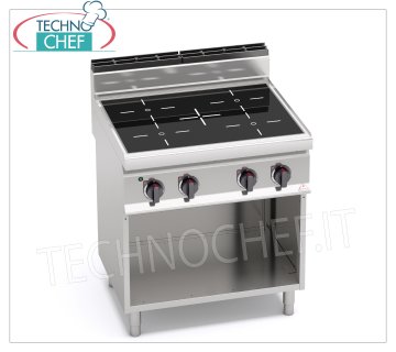 TECHNOCHEF - 4 ZONE ELECTRIC COOKER with INFRARED on OPEN CABINET, Kw.12,8, Mod.E7P4M/VTR ELECTRIC RANGE 4 INFRARED ZONES on OPEN COMPARTMENT, BERTOS, MACROS 700 Line, INFRARED Series, with 4 SQUARE zones of 230x230 mm, INDEPENDENT CONTROLS, V.400/3+N, Kw.12,8, Weight 65 Kg, dim .mm.800x700x900h