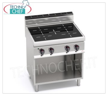 TECHNOCHEF - ELECTRIC COOKER 4 INFRARED ZONES on OPEN CABINET, Kw.12,8, Mod.E7P4M/VTR ELECTRIC COOKER WITH 4 INFRARED ZONES on OPEN CABINET, BERTOS, MACROS 700 Line, INFRARED Series, with 4 SQUARE zones measuring 230x230 mm, INDEPENDENT CONTROLS, V.400/3+N, Kw.12.8, Weight 65 Kg, dim .mm.800x700x900h