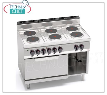 TECHNOCHEF - 6 PLATES ELECTRIC COOKER on GN 2/1 OVEN, Kw.23,1, Mod.E7P6+FE 6 PLATE ELECTRIC RANGE on ELECTRIC OVEN GN 2/1, BERTOS, MACROS 700 Line, HIGH POWER Series, with 6 ROUND plates Ø 220 mm, INDEPENDENT CONTROLS, 6 power levels, V.400/3+N, Kw.23, 1, Weight 129 Kg, dim.mm.1200x700x900h