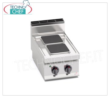 TECHNOCHEF - ELECTRIC COOKER 2 TOP PLATES, Kw.5,2, Mod.E7PQ2B ELECTRIC COOKER WITH 2 TOP PLATES, BERTOS, MACROS 700 line, HIGH POWER series, with 2 SQUARE plates measuring 220x220 mm, INDEPENDENT CONTROLS, 6 power levels, V.400/3+N, Kw.5.2, Weight 28 Kg, dim.mm.400x700x290h