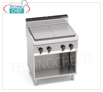 TECHNOCHEF - ELECTRIC SOLID TOP COOKER on OPEN CABINET, Kw.9, Mod.E7TPM ELECTRIC SOLID TOP COOKER on OPEN CABINET, BERTOS, MACROS 700 Line, HIGH POWER Series, 4 COOKING ZONES, INDEPENDENT CONTROLS, V.400/3+N, Kw.9,00, Weight 100, dim.mm.800x700x900h