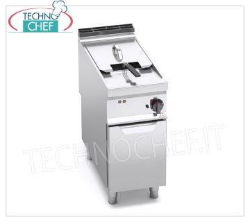 TECHNOCHEF - ELECTRIC FRYER on CABINET, 1 TANK of lt.18, Analogue Controls, Mod.E9F18-4M ELECTRIC FRYER on MOBILE, BERTO'S, MAXIMA 900 Line, TURBO Series, 1 TANK of lt.18, Analogue Controls, V.400/3+N, Kw.18,00, Weight 55 Kg, dim.mm.400x900x900h
