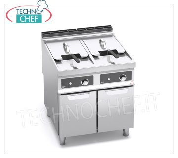 TECHNOCHEF - ELECTRIC FRYER on CABINET, 2 BOTTLES of lt.22+22, ENHANCED, Mod.E9F22-8MS-BF ELECTRIC FRYER on CABINET, BERTO'S, MAXIMA 900 Line, TURBO Series, 2 INDEPENDENT TANKS of lt.22+22, BFLEX Electronic Controls, ENHANCED version, V.400/3+N, Kw.22+22, Weight 95 Kg, dim .mm.800x900x900h