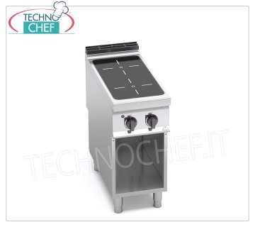 TECHNOCHEF - 2 ZONE ELECTRIC COOKER with INFRARED on OPEN COMPARTMENT, mod. E9P2MP/VTR ELECTRIC RANGE 2 INFRARED ZONES on OPEN CABINET, BERTOS MAXIMA 900 Line, INFRARED Series, with 2 SQUARE ZONES of 270x270 mm, INDEPENDENT CONTROLS, V.400/3+N, Kw. 8.00, Weight 40 Kg, dim.mm.400x900x900h
