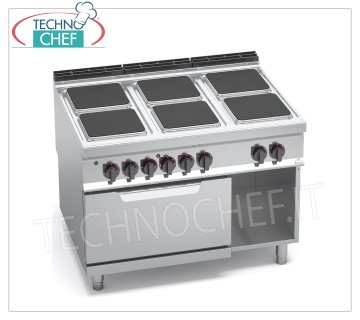 TECHNOCHEF - 6 PLATE ELECTRIC COOKER on GN 2/1 ELECTRIC OVEN, mod. E9PQ6+FE ELECTRIC COOKER 6 PLATES on ELECTRIC OVEN GN 2/1, BERTOS MAXIMA 900 line, HIGH POWER Series, with 6 SQUARE plates measuring 300x300 mm, INDEPENDENT CONTROLS, 6 power levels, V.400/3+N, Tot. Kw 28, 5, weight 189 kg, dim.mm.1200x900x900h
