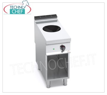 TECHNOCHEF - INDUCTION ELECTRIC COOKER WITH 1 WOK PLATE on CABINET, mod. E9WOK/IND ELECTRIC COOKER with 1 INDUCTION WOK PLATE on OPEN CABINET, BERTOS MAXIMA 900 Line, POWER INDUCTION Series, with COOKING ZONE Ø 300 mm, 9 power levels, V.400/3+N, Kw.5,00, Weight 45 Kg, dim.mm.400x900x900h