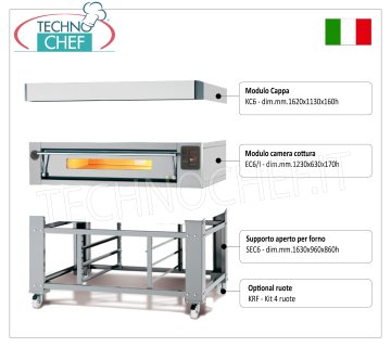 Electric pizza oven for 8 pizzas of 300 mm, 1230x630 mm chamber