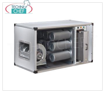 Deodorization units with activated carbon and electrostatic pre-filter, Single-phase V.230/1 DEODORIZATION UNIT with 9 CYLINDERS of vegetable activated carbon and electrostatic pre-filter, max flow rate 3000 m3/cu/h, rpm 1400, V.230/1, Kw.1,35, Weight 100 Kg, dim.mm.1300x670x750h