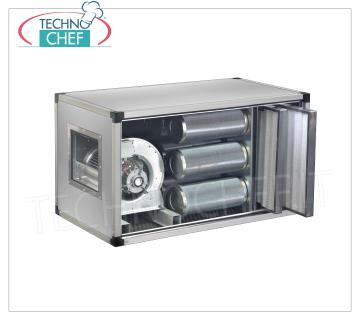 Deodorization units with activated carbon and 2 synthetic pre-filters, Single phase V.230 / 1 DEODORIZATION CONTROL UNIT with 5 CYLINDERS of vegetal activated carbon and 2 synthetic pre-filters, max flow 1500 m / cubic / h, revolutions 1400, V.230 / 1, Kw.0,45, Weight 100 Kg, dim.mm.1200x670x450h