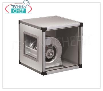 Boxed centrifugal aspirators, stainless steel panels, with max flow rate from 1,000 to 10,000 mᵌ/h BOXED ASPIRATOR with CENTRIFUGAL FAN with MOTOR DIRECTLY COUPLED to the IMPELLER, STAINLESS STEEL panels, max flow rate 1.000 m/cubic/hour, 900 rpm, 1 speed, db 41, V.230/1, Kw. 0,20, Weight 24 Kg, dim.mm.500x500x500h
