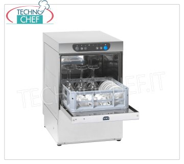 Glasswasher square basket 35x35 cm or round Ø 35, Max Useful Height 25 cm, Mechanical Controls, 1 Cycle, V. 220/1 GLASS WASHER-WASHING MACHINE Bar with SQUARE basket 350x350 mm, ELECTROMECHANICAL controls, 1 cycle of 120 sec, 30 baskets / hour, max glass height 250 mm, RINSE AID dispenser, V.230 / 1, Kw. 2.89, Weight 30 Kg, dim.mm.440x497x630h.