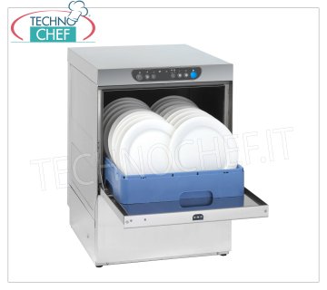 Professional Dishwasher, 50x50 cm square basket, electromechanical controls, Single-phase DISHWASHER with 500x500 mm QUADRO basket, ELECTROMECHANICAL CONTROLS, 2 cycles of 90/120 sec, 40-30 baskets / hour, Max Useful height 350 mm, rinse aid dispenser, V.230 / 1, Kw.3,55, Weight 49 Kg , dim.mm.572x633x814h