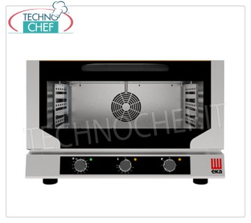 TECNOEKA - VENTILATED ELECTRIC CONVECTION OVEN with DIRECT STEAM, 3 pastry trays mm 600x400, mod. EKF364NUD VENTILATED ELECTRIC CONVECTION OVEN with DIRECT STEAM, Professional for PASTRY and BAKERY, with cooking chamber for 3 600x400 mm TRAYS, ELECTROMECHANICAL CONTROLS, V.230/1, Kw.3,7, Weight 44 Kg, dim.mm.784x754x504h