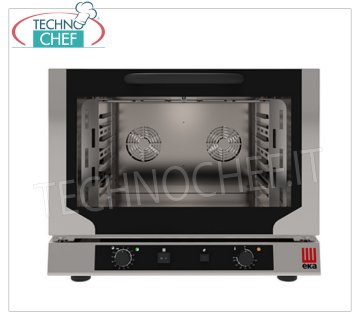 TECNOEKA - VENTILATED ELECTRIC CONVECTION OVEN with GRILL and HUMIDIFIER, 4 Trays GN 1/1, Three-phase, mod.EKF411.3NGRILL ELECTRIC VENTILATED CONVECTION OVEN with GRILL and HUMIDIFIER, Professional with cooking chamber for 4 GASTRO-NORM 1/1 TRAYS (mm 530x325), ELECTROMECHANICAL CONTROLS, V.400/3+N, Kw.5,2, Weight 52 Kg, dim .mm.784x754x634h
