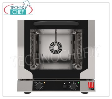 TECNOEKA - VENTILATED ELECTRIC CONVECTION OVEN with DIRECT STEAM, for 4 trays mm 429x345, mod. EKF423NUD VENTILATED ELECTRIC CONVECTION OVEN with DIRECT STEAM, cooking chamber for 4 429x345 mm TRAYS, ELECTROMECHANICAL CONTROLS, V.230/1, Kw.3.15, Weight 38 Kg, external dim. mm.590x709x589h