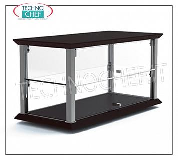 Neutral counter display cases Neutral counter display cabinet, QUADRO Line, with WENGE 'colored wooden base and top, SATIN NICKEL metal structure, bottom shelf and 1 intermediate glass shelf, glass drop doors on 2 fronts ,, dim.mm.740x350x390h