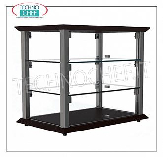 Neutral counter display cases Neutral counter display cabinet, QUADRO Line, with WENGE 'colored wooden base and top, SATIN NICKEL metal structure, bottom shelf and 2 intermediate glass shelves, glass drop doors on 2 fronts ,, dim.mm.740x350x550h