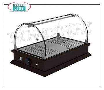 Hot counter display cases HEATED counter top display cabinet with plexiglass dome complete with reinforcement rod and opening on 2 fronts, QUADRO Line, with wooden base in WENGE 'color, temp. 65 ° C, V.220 / 1, Kw.0,27, dim .mm.540x350x334h