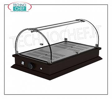 Hot counter display cabinets HEATED counter display showcase with plexiglass dome complete with reinforcement rod and opening on 2 fronts, QUADRO Line, with wooden base in WENGE 'color, temperature 65 ° C, V.220 / 1, Kw.0.27, dim. mm.740x350x334h