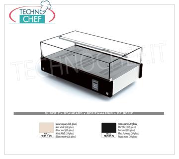 Hot counter display cabinets Heated counter display showcase with plexiglass dome complete with reinforcement rod and drop-down doors on 2 fronts, FRAME Line, with wooden base in the standard colors, temperature 65 ° C, V.220 / 1, Kw.0.54 , dim.mm.870x510x375h