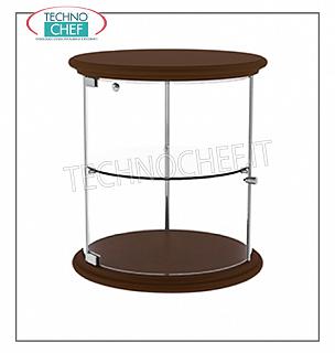 Neutral counter display cabinets Neutral counter display cabinet, RONDO 'Line, with base and top in CHERRY-colored wood, structure in SATIN NICKEL metal, bottom top and 1 intermediate shelf in glass, cylinder and doors in plexiglass, dim.mm.350x350x400h
