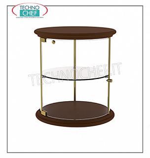 Neutral counter display cabinets Neutral counter display cabinet, RONDO 'Line, with base and top in CHERRY-colored wood, structure in GLOSSY GOLD metal, bottom top and 1 intermediate shelf in crystal, cylinder and doors in plexiglass, dim.mm.350x350x400h