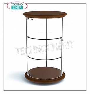 Neutral counter display cabinets Neutral counter display cabinet, RONDO 'Line, with base and top in CHERRY color wood, structure in SATIN NICKEL metal, bottom top and 2 intermediate shelves in crystal, cylinder and doors in plexiglass, dim.mm.350x350x560h