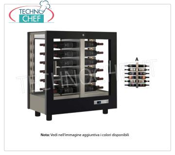 WINE CELLAR-CASE for 48 horizontal bottles, Static-Ventilated, 4 Glass Sides for CENTRAL INSTALLATION WINE CABINET with FRAME in MATT BLACK WOOD, GLASSES ON ALL SIDES, cap.48 HORIZONTAL bottles, STATIC or VENTILATED cold, temp. +4°/+16°C, for WHITE or RED WINES, doors on 2 fronts, V.230/1, Kw.0,40, Weight 73 Kg, dim.mm.860x530x938h