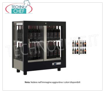 WINE CELLAR-CASE for 64 bottles Vertical, Static-Ventilated, 4 Glass Sides for CENTRAL INSTALLATION WINE CABINET with FRAME in MATT BLACK WOOD, GLASSES ON ALL SIDES, VERTICAL cap.64 bottles, VENTILATED refrigeration, temp.+4°/+16°C, for WHITE or RED WINES, doors on 2 fronts, V.230/1, Kw.0,40, Weight 77 Kg, dim.mm.860x530x938h