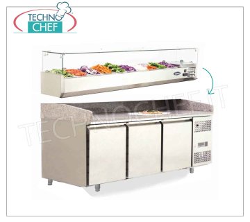 3 DOORS Refrigerated Pizza Counter, GRANITE Top and Ingredients Display Cabinet, Class B REFRIGERATED PIZZA COUNTER 3 DOORS, Ventilated, Temp. -2 ° + 8 ° C. - Energy Class B, V.230 / 1, dim.mm.2010x800x1000h