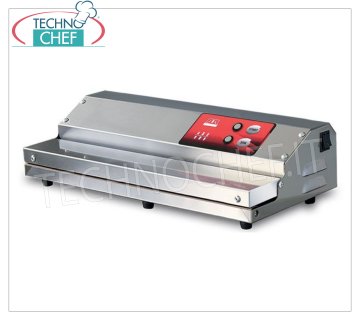 Technochef - Semi-automatic vacuum machine with external suction, 450 mm sealing bar, mod. EUROBIG Vacuum machine with external suction, 450 mm sealing bar, semi-automatic control panel, V.230/1, Kw.0,45, Weight 10 Kg, dim.mm.470x275x130h