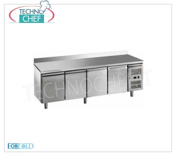 Forcold - Freezing Table - 4 Door Freezer with Backsplash, Temp.-18°/-22°C, Class E, Gas R290, mod.G-GN4200BT-FC Freezer Freezer Table 4 Doors with Backsplash, Professional, capacity lt.553, temperature -18°/-22°C, Gastronorm 1/1, ventilated refrigeration, ECOLOGICAL in Class E, Gas R290, V.230/1, Kw.0,675 , Weight 147 Kg, dim.mm.2230x700x950h