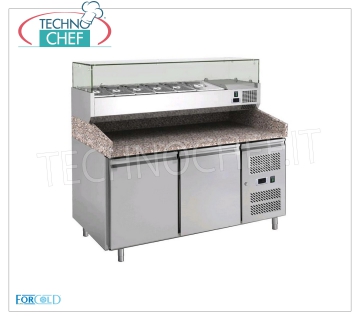 Refrigerated pizza counter 2 DOORS, GRANITE top and 1/3 or 1/4 gn Ingredient Showcase REFRIGERATED PIZZA COUNTER 2 DOORS, with refrigerated display case 330 mm deep, capacity 7 GN 1/4 pans (265x162 mm), operating temperature -2 ° / + 8 ° C, Kw.0,275, V.230 / 1, dim. mm.1510x800x1400h