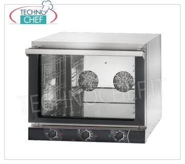 Electric Convection Oven with Grill, 4 GN1 / 1 Trays, Manual Controls, Tilt Door CONVECTION OVEN Electric with GRILL, capacity 4 TRAYS GN 1/1 (excluded), MANUAL CONTROLS, version with FLAP DOOR, V.230 / 1, Kw.3,15 + 1,7, Weight 35 Kg, dim.mm. 686x660x580h