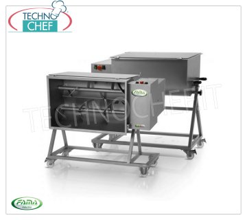 FAMA - Stainless steel meat mixer with trolley, 1 shovel, bowl capacity 50 Kg, mod.FIC50M Meat mixer in stainless steel with trolley, capacity 50 Kg, tilting bowl, stainless steel blade, V.400/3, Kw.1,5, Weight 80 Kg, dim.mm.800x460x1020h