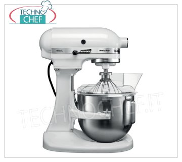 KITCHENAID - Semi-professional Planetary, 4.8 lt tank - HEAVY DUTY food processor, White, Mod.K5 KITCHENAID planetary mixer, HEAVY DUTY semiprofessional line, WHITE color, with removable 4.83 liter bowl, V 230/1, kW 0.315, Weight 12.5 Kg, dim. mm 390x290x420h