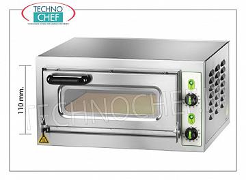 FIMAR - Electric pizza oven for 1 pizza, chamber 40.5x40.5 cm 11 cm high, mechanical controls, mod. MICROV1C ELECTRIC PIZZA OVEN for 1 pizza, with 1 CHAMBER of mm.405x405x110h, version with GLASS DOOR, refractory hob, 2 ADJUSTABLE THERMOSTATS for TOP and TOP, temp. from +50° to +500 °C, V.230/ 1, Kw.2,2, Weight 27 Kg, dim.mm.555x460x290h