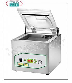 Professional vacuum chamber machine, sealing bar 25 cm, chamber 26x30x11h cm, mod. SCC / 250 BELL VACUUM PACKAGING MACHINE for BENCH, FIMAR, CHAMBER of mm.260x300x110h, WELDING BAR of 250 mm, VACUUM PUMP of 4 meters / cubic, V.230 / 1, Kw.0,35, Weight 26 Kg, dim.mm. 320x500x270h