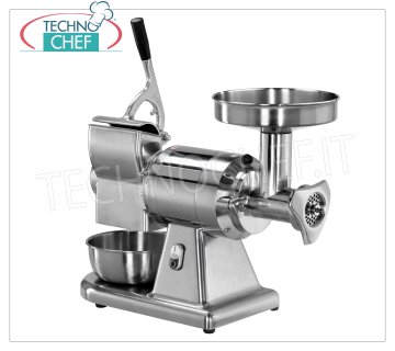 FIMAR - Technochef, Meat Grinder-Grater '' Type 12 '', Professional, Mod. 12 / AT Combined Meat mincer / Grater Type 12 in polished aluminum with hopper and basins in stainless steel, mincer unit in CAST IRON TOTALLY DISASSEMBLY, V. 400/3 + N, Kw 0,75, dim. mm 605x350x510h