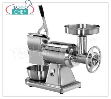 FIMAR - Technochef, Meat Grinder-Grater '' Type 22 '', Professional, Mod. 22 / AE Combined MEAT MINCER / GRATER 'TYPE 22' in Polished Aluminum, Production: MEAT MINCER 300 Kg / h, GRATER 40 Kg / h, with FULLY REMOVABLE MEAT GRINDING UNIT, V. 380/3 + N, Kw 1,1, dimensions mm 630x305x510h