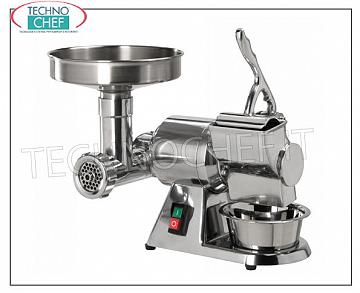 Fimar - Meat mincer-grater ''Type 8'', Semi-professional, Mod.8/D MEAT MINCER / GRATER 'Type 8', in Polished Aluminium, Hourly output: MEAT MINCER 50 Kg/h, GRATER 20 Kg/h, V. 230/1, Kw 0.37, dimensions mm 430x270x360h