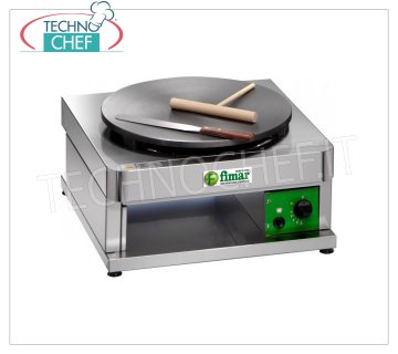 Technochef - Professional Gas Crepe Maker, 1 Cast Iron Plate Ø 400 mm, Mod.CR400G1 GAS TABLE CREEPER with CAST IRON HOB and NON-SLIP MULTI-LINED SURFACE, DIAMETER 400 MM, thermostatic control of the cooking temperature, thermal power Kw. 3.6, weight 23 kg, external dimensions mm.430x480x270h