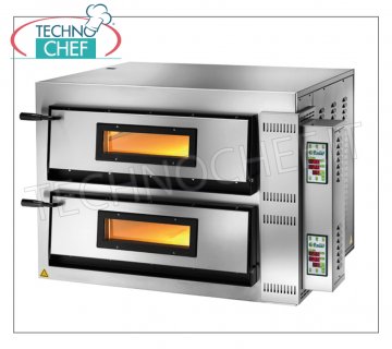 FIMAR - Electric pizza oven, 2 chambers, mod. FMD4 + 4T ELECTRIC OVEN for PIZZA with 2 CHAMBERS of mm.720x720x140h, with GLASS DOOR, cooking chamber entirely in refractory, 4 ADJUSTABLE THERMOSTATS for BOTTOM and TOP, digital controls, temp. From + 50 ° to +500 ° C, Weight 235 Kg, V.400 / 3 + N, kw 12, external dimensions mm.1150x850x750h