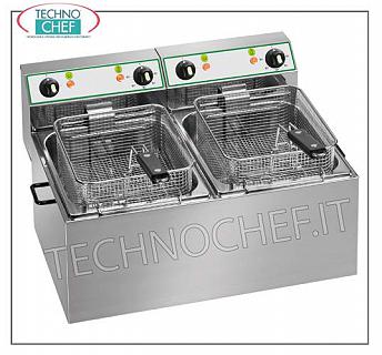 FIMAR - Technochef, electric counter-top fryer, 2 independent tanks of lt.4 + 4, Mod.FR44 ELECTRIC FRYER by BANCO, 2 independent tanks of 4 + 4 extractable liters, V.230 / 1, kw 2.5 + 2.5, dimensions mm. 380x420x330h
